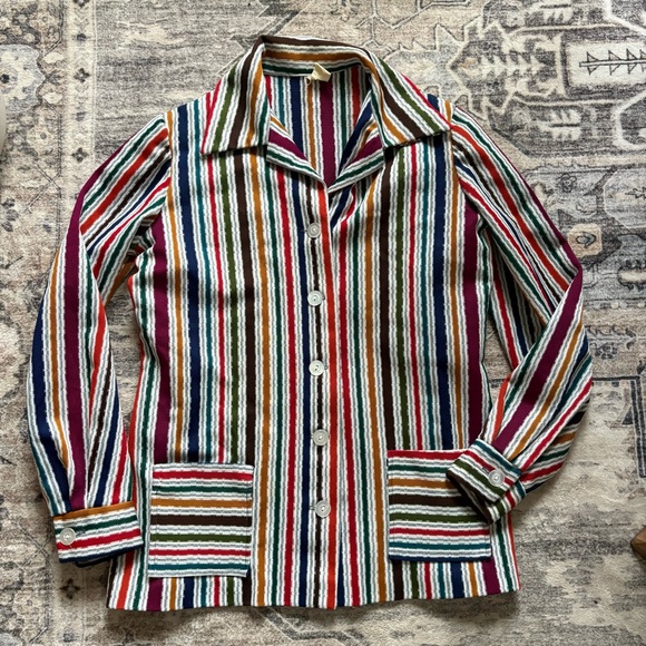 Vintage Tops - Vintage 70s striped long sleeve shirt size M multi color